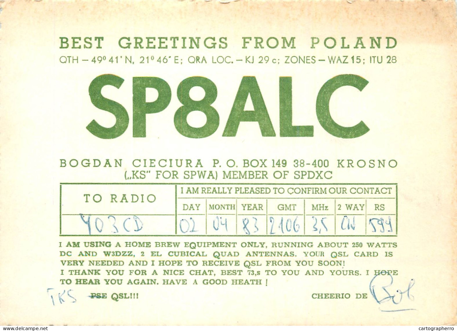 Polish Amateur Radio Station QSL Card Poland Y03CD SP8ALC - Radio Amatoriale
