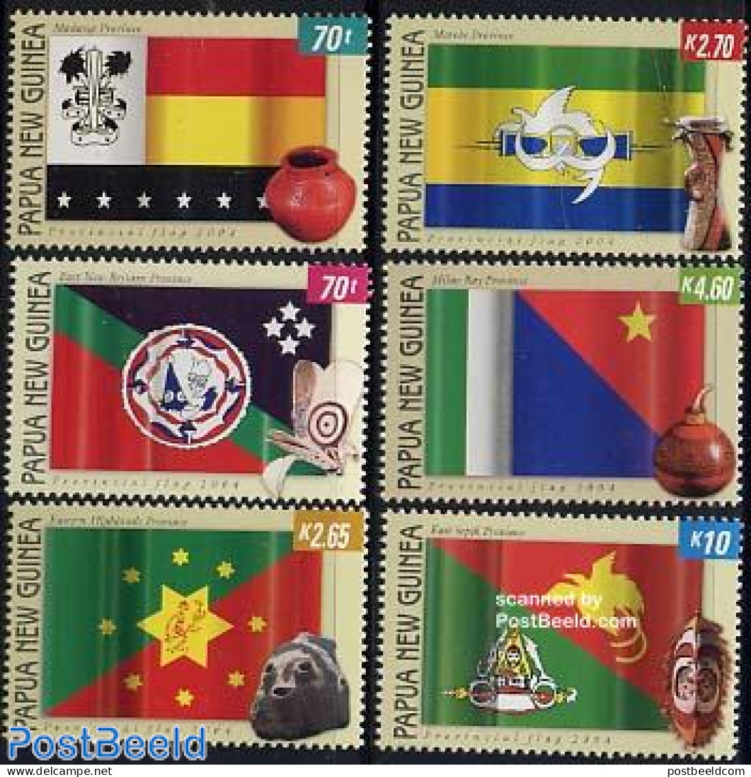 Papua New Guinea 2004 Flags 6v, Mint NH, History - Flags - Art - Ceramics - Porselein