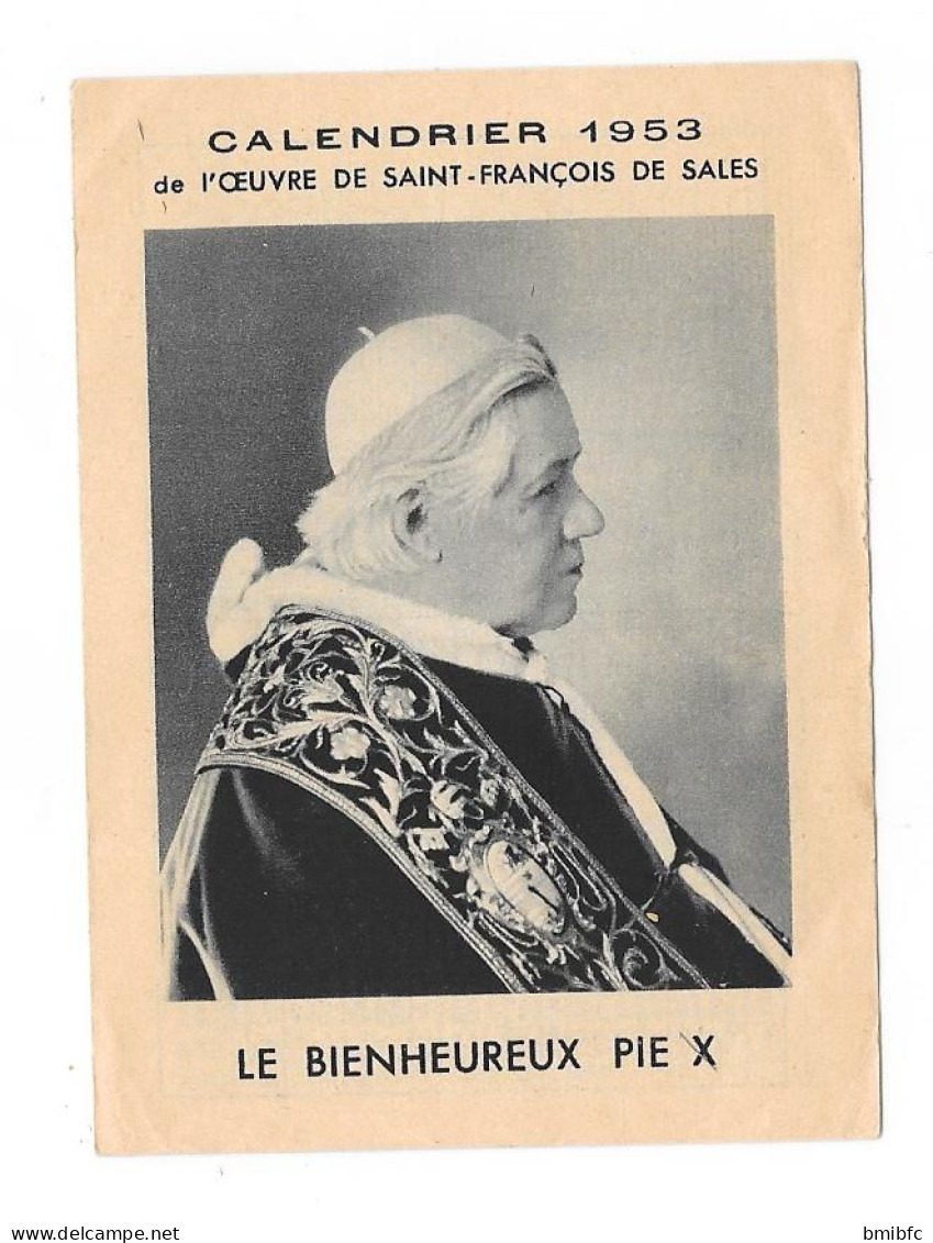 Calendrier 1953 - LE BIENHEUREUX PIE X - Petit Format : 1941-60