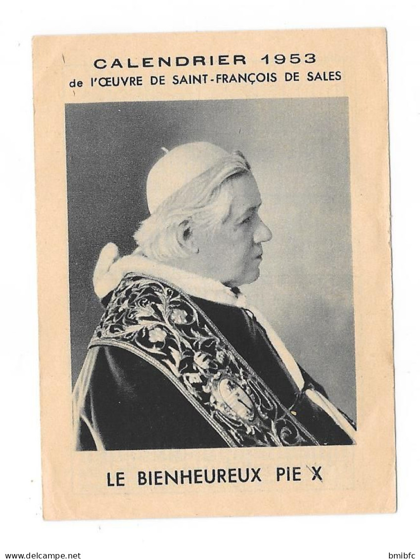 Calendrier 1953 - LE BIENHEUREUX PIE X - Formato Piccolo : 1941-60