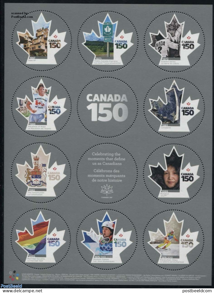 Canada 2017 Canada 150 10v M/s, Mint NH, History - Sport - Transport - Various - Coat Of Arms - Flags - History - Huma.. - Nuevos