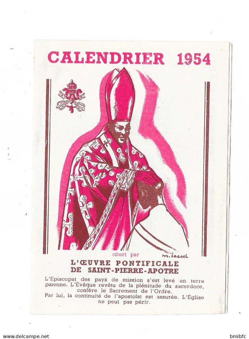 Calendrier 1954 - L'Œuvre Pontificale De Saint-Pierre Apôtre - Petit Format : 1941-60