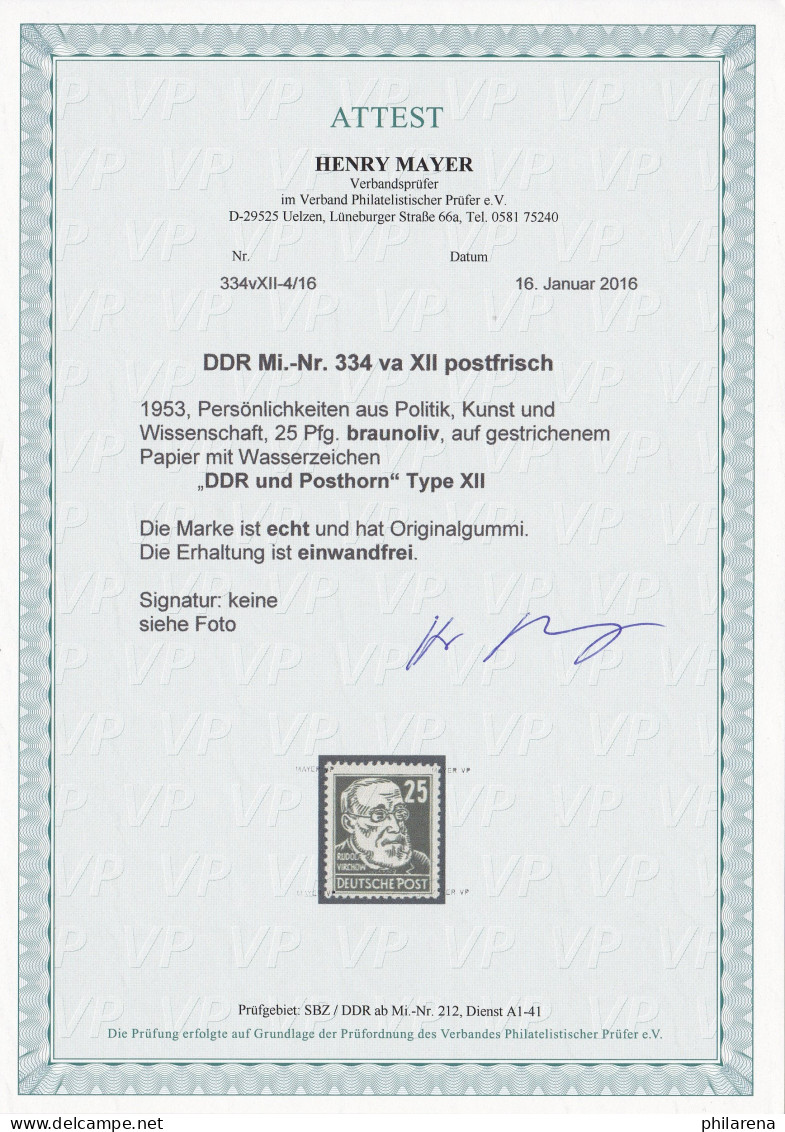 DDR: MiNr. 334 VaXII, Postfrisch, ** - Neufs