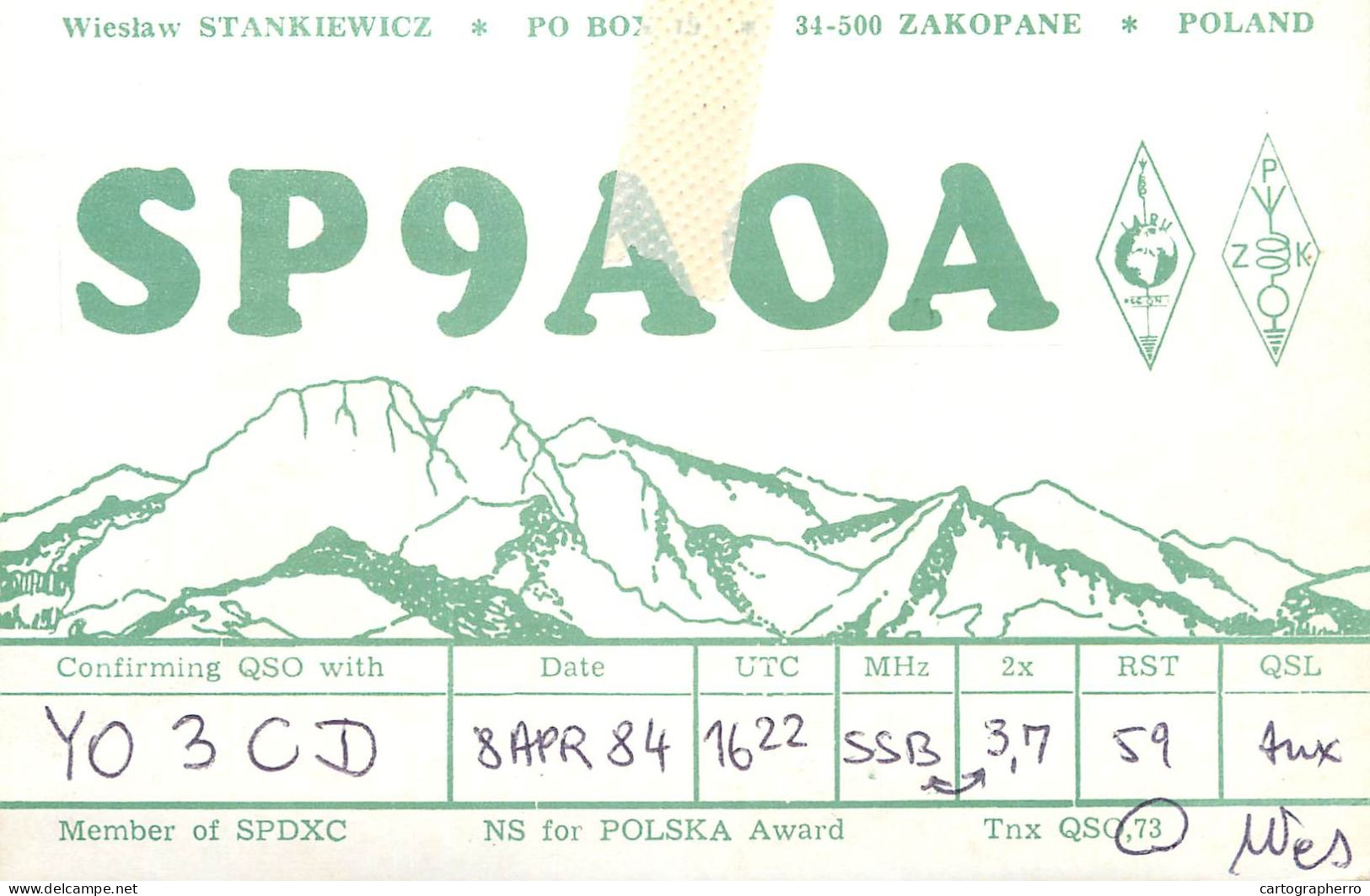 Polish Amateur Radio Station QSL Card Poland Y03CD SP9AOA - Radio Amateur