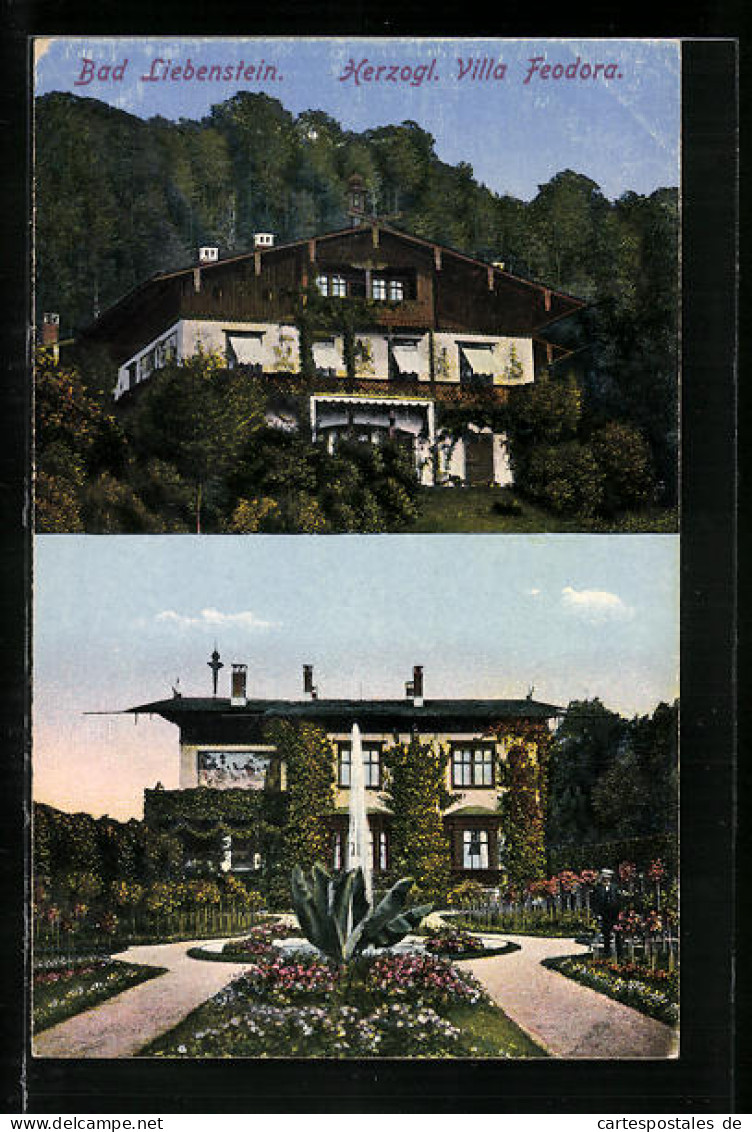 AK Bad Liebenstein, Herzogliche Villa Feodora, Brunnen  - Bad Liebenstein