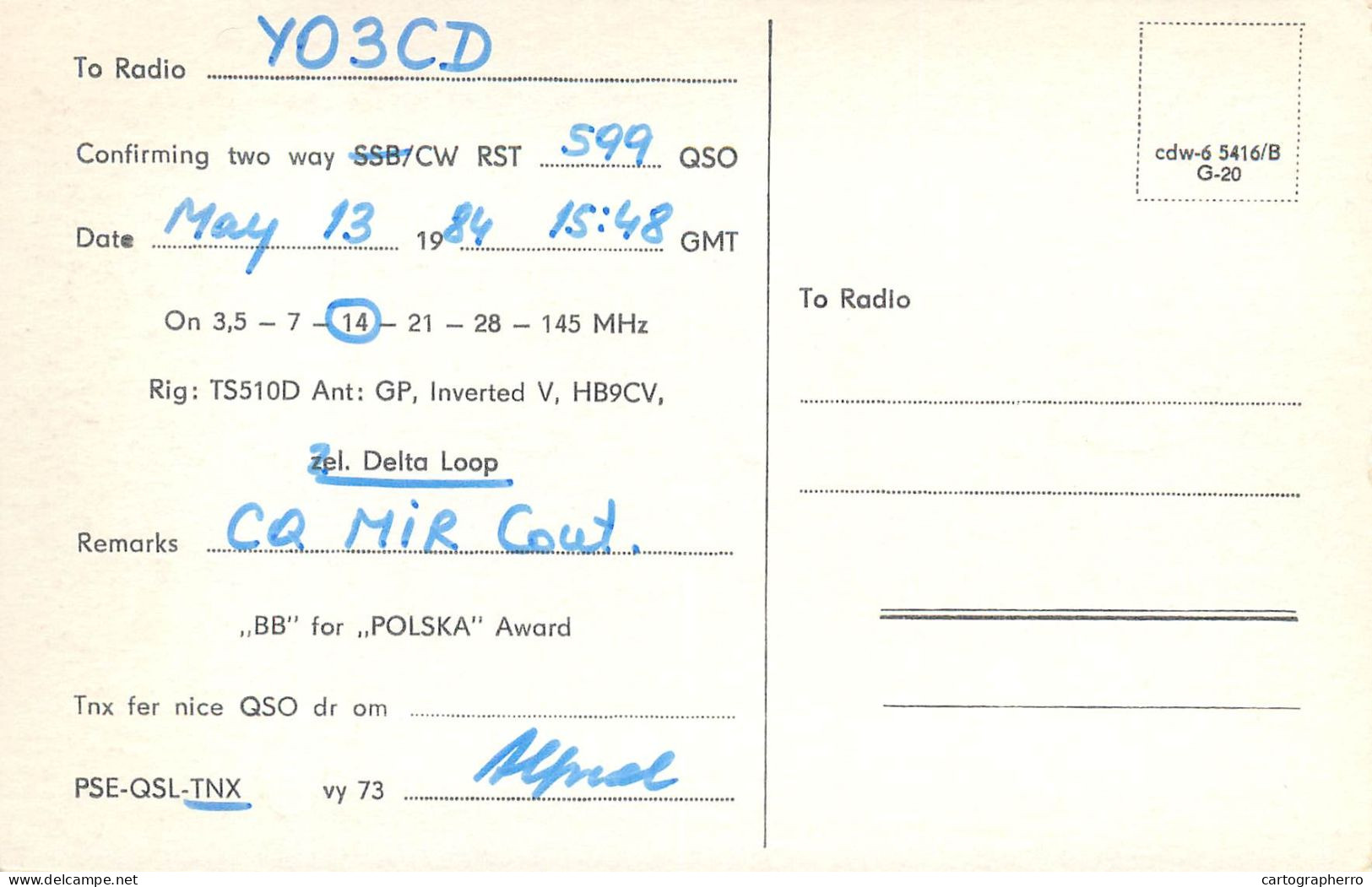 Polish Amateur Radio Station QSL Card Poland Y03CD SP9CTW - Radio Amatoriale