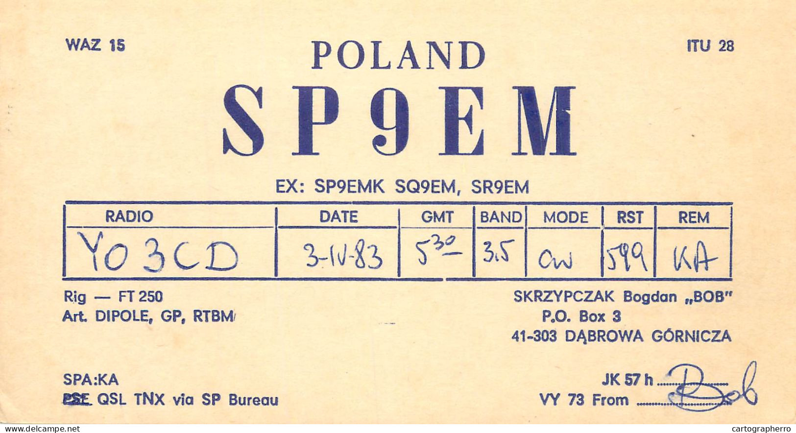 Polish Amateur Radio Station QSL Card Poland Y03CD SP9EM - Radio Amateur