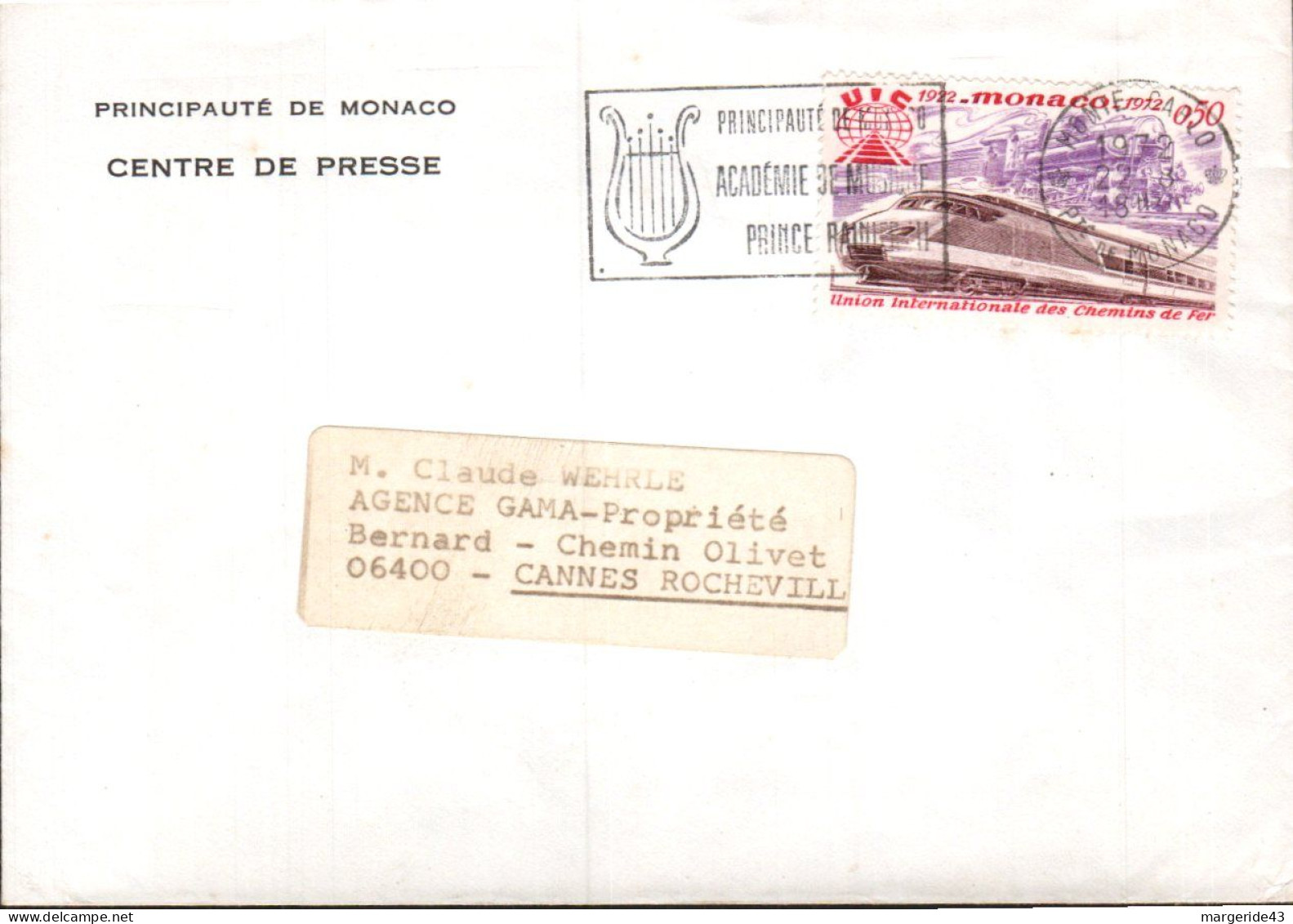 MONACO SEUL SUR LETTRE POUR LA FRANCE 1972 - Covers & Documents