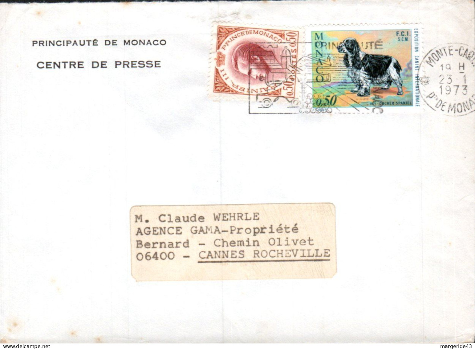 MONACO AFFRANCHISSEMENT COMPOSE SUR LETTRE POUR LA FRANCE 1973 - Lettres & Documents