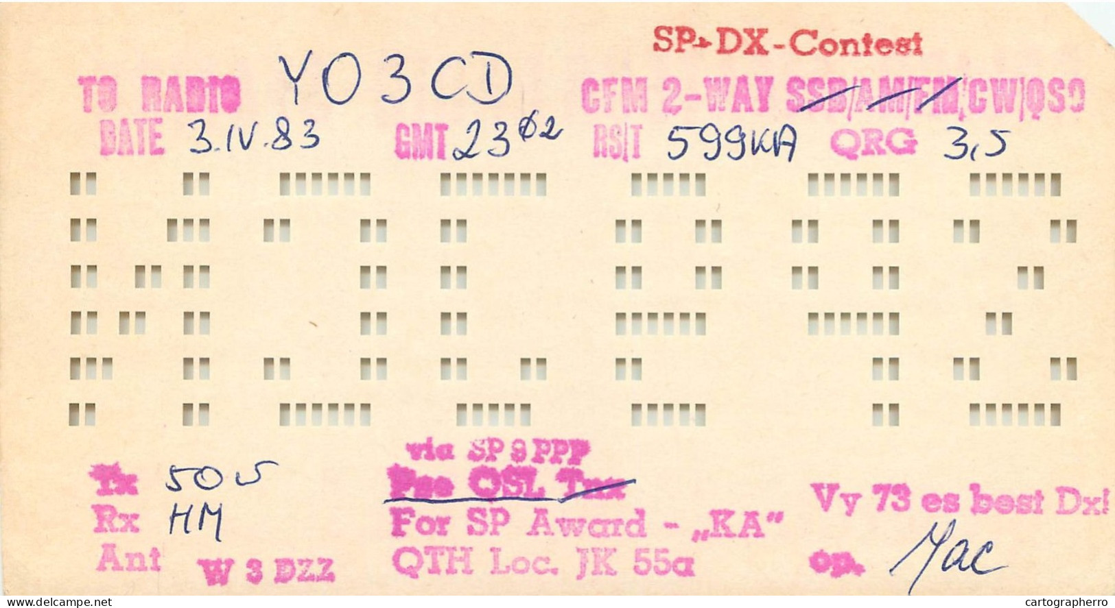 Polish Amateur Radio Station QSL Card Poland Y03CD SP9JCN - Amateurfunk