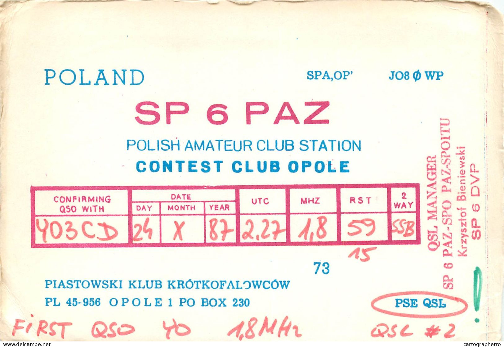 Polish Amateur Radio Station QSL Card Poland Y03CD SP6PAZ - Radio Amateur