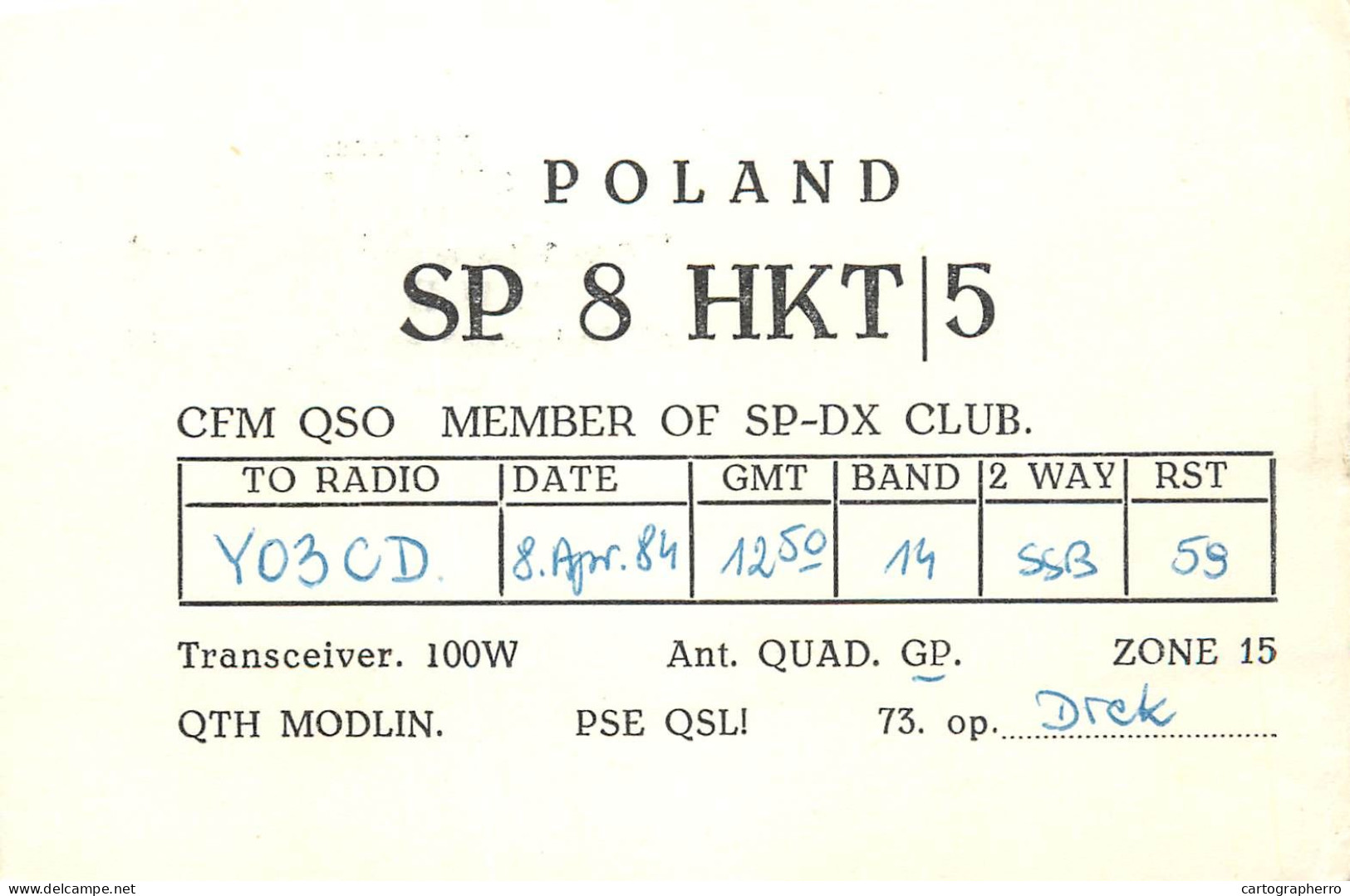 Polish Amateur Radio Station QSL Card Poland Y03CD SP8HKT - Amateurfunk