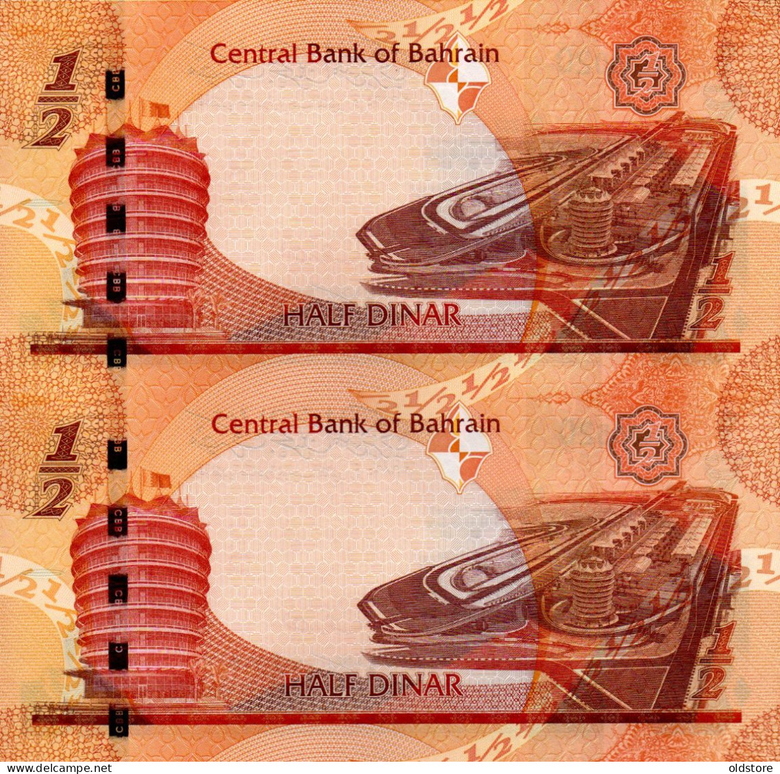 Bahrain - 1/2 Dinar - 2 Pieces Of Uncut Sheet - Issue 2008 New Signature - Similarity In The Last Two Numbers UNC Rare - Bahrain