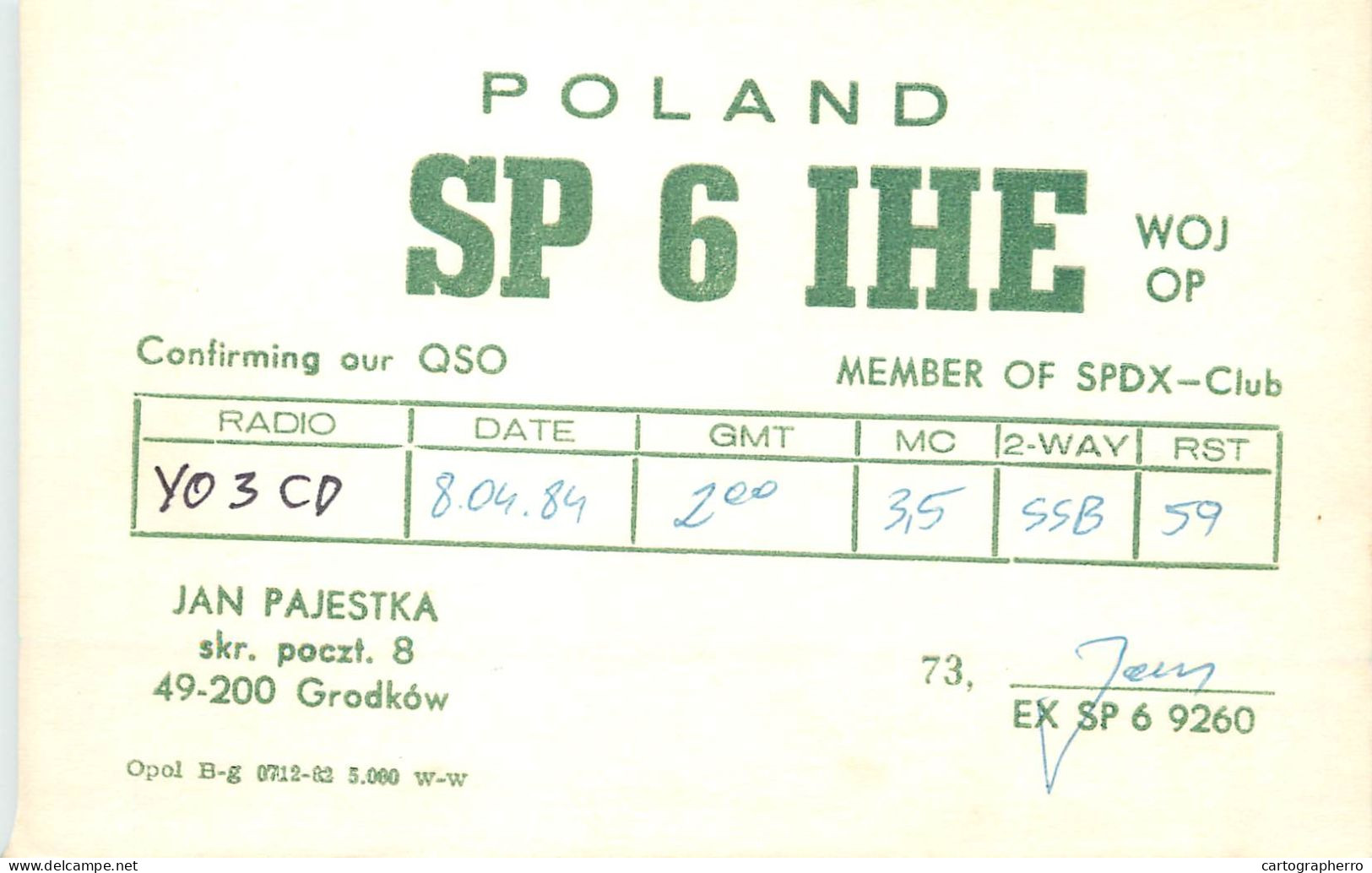 Polish Amateur Radio Station QSL Card Poland Y03CD SP6IHE - Amateurfunk