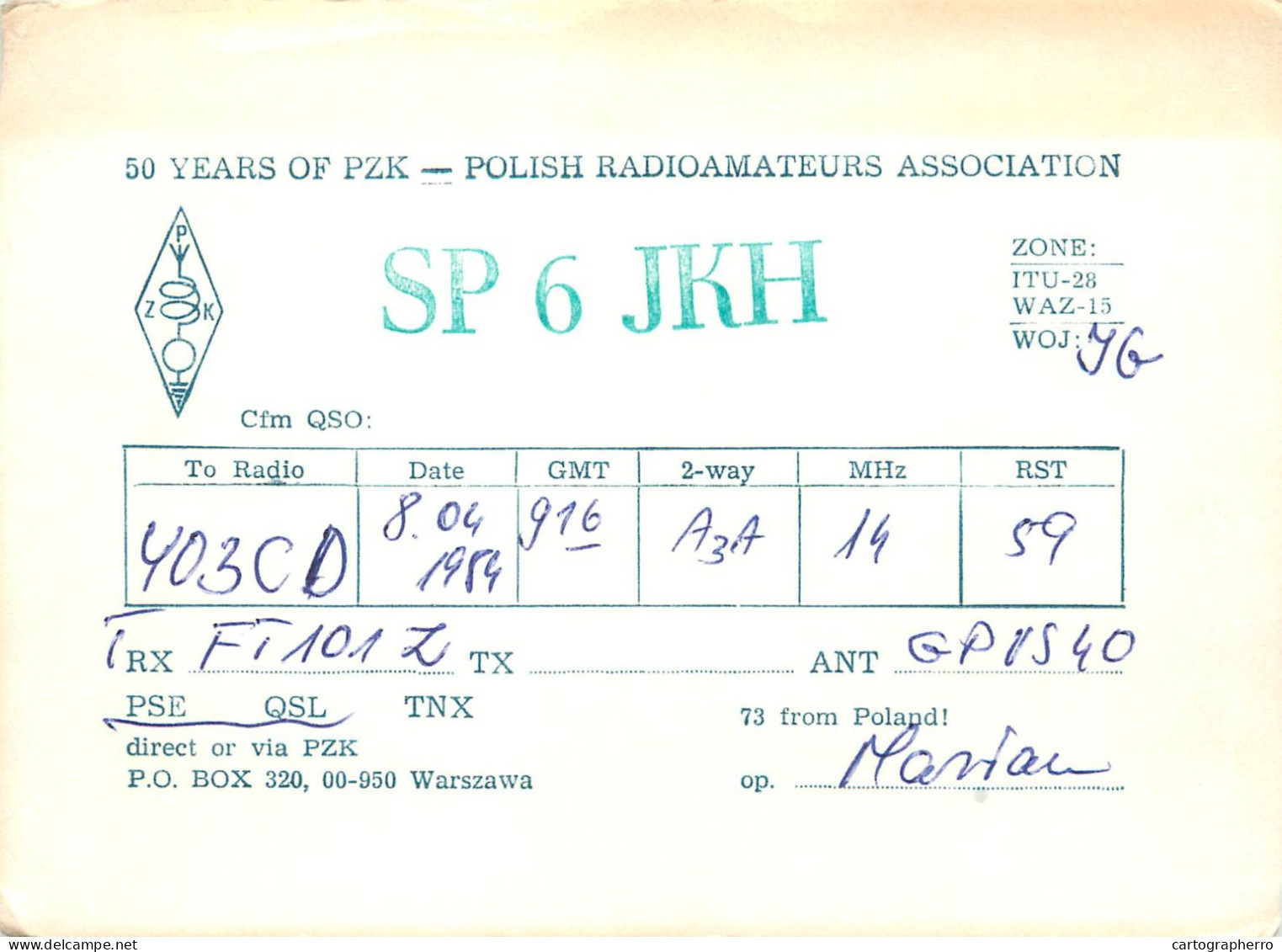 Polish Amateur Radio Station QSL Card Poland Y03CD SP6JKH - Amateurfunk