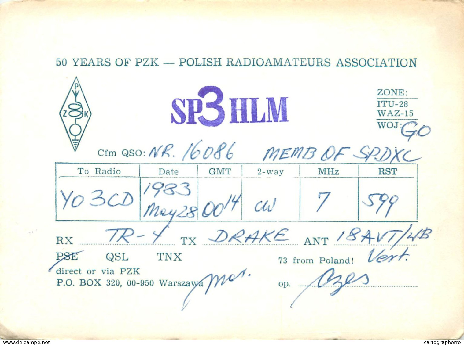 Polish Amateur Radio Station QSL Card Poland Y03CD SP6HLM - Radio Amateur