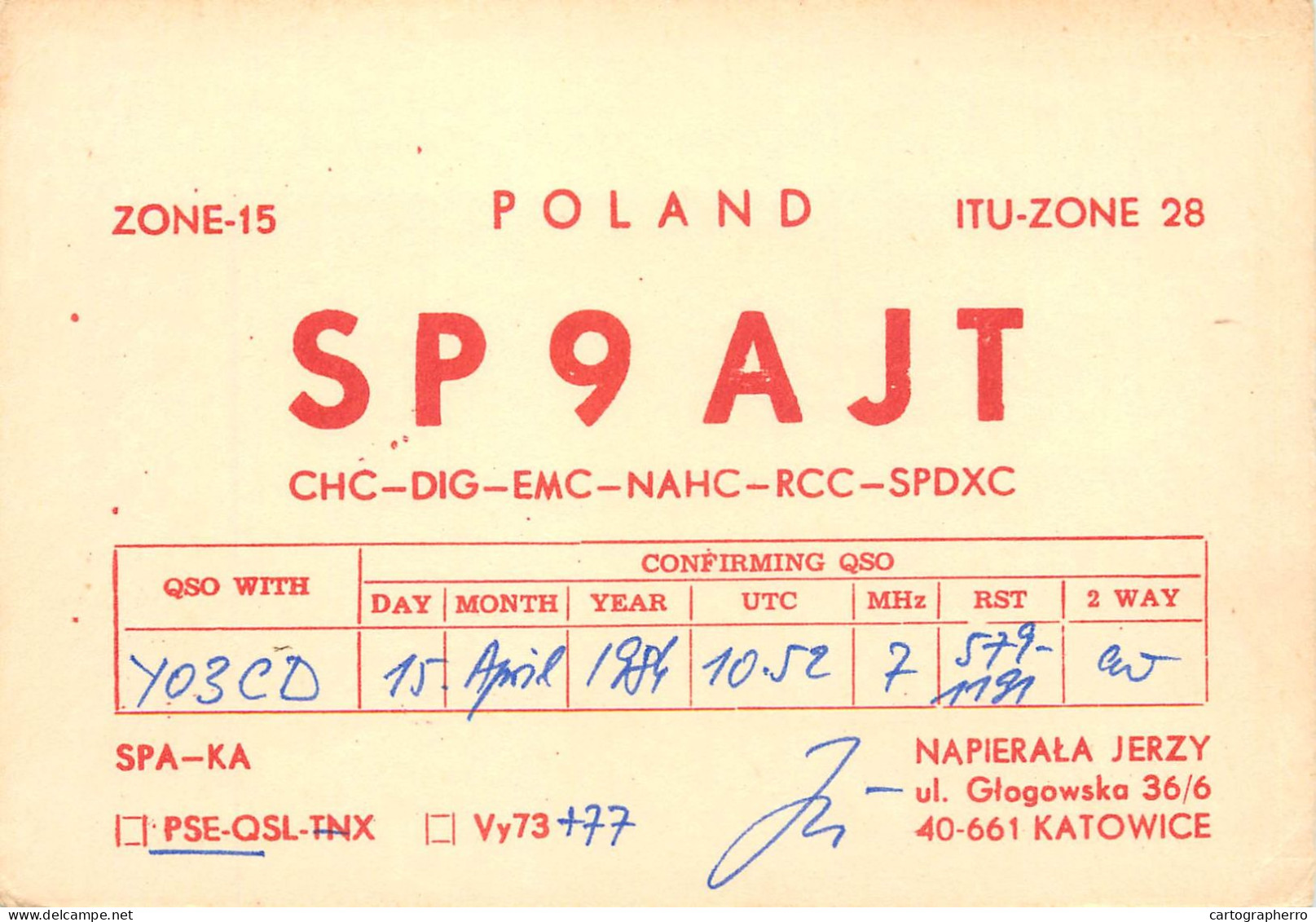 Polish Amateur Radio Station QSL Card Poland Y03CD SP9AJT - Amateurfunk