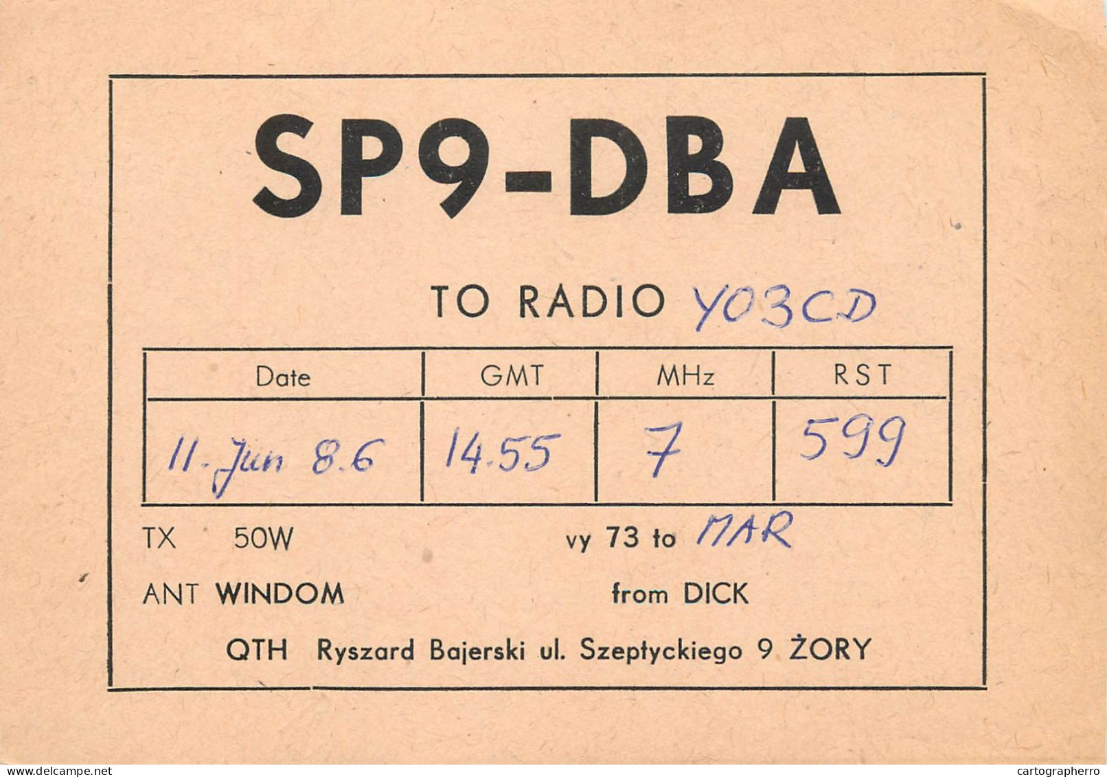 Polish Amateur Radio Station QSL Card Poland Y03CD SP9DBA - Radio Amateur