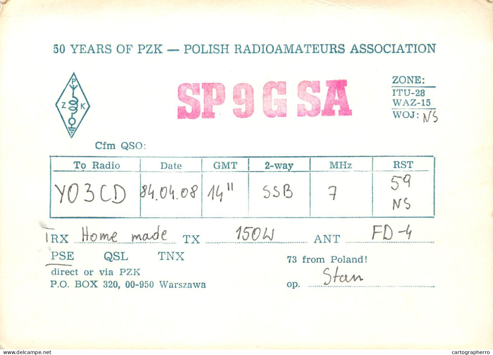 Polish Amateur Radio Station QSL Card Poland Y03CD SP9GSA - Amateurfunk