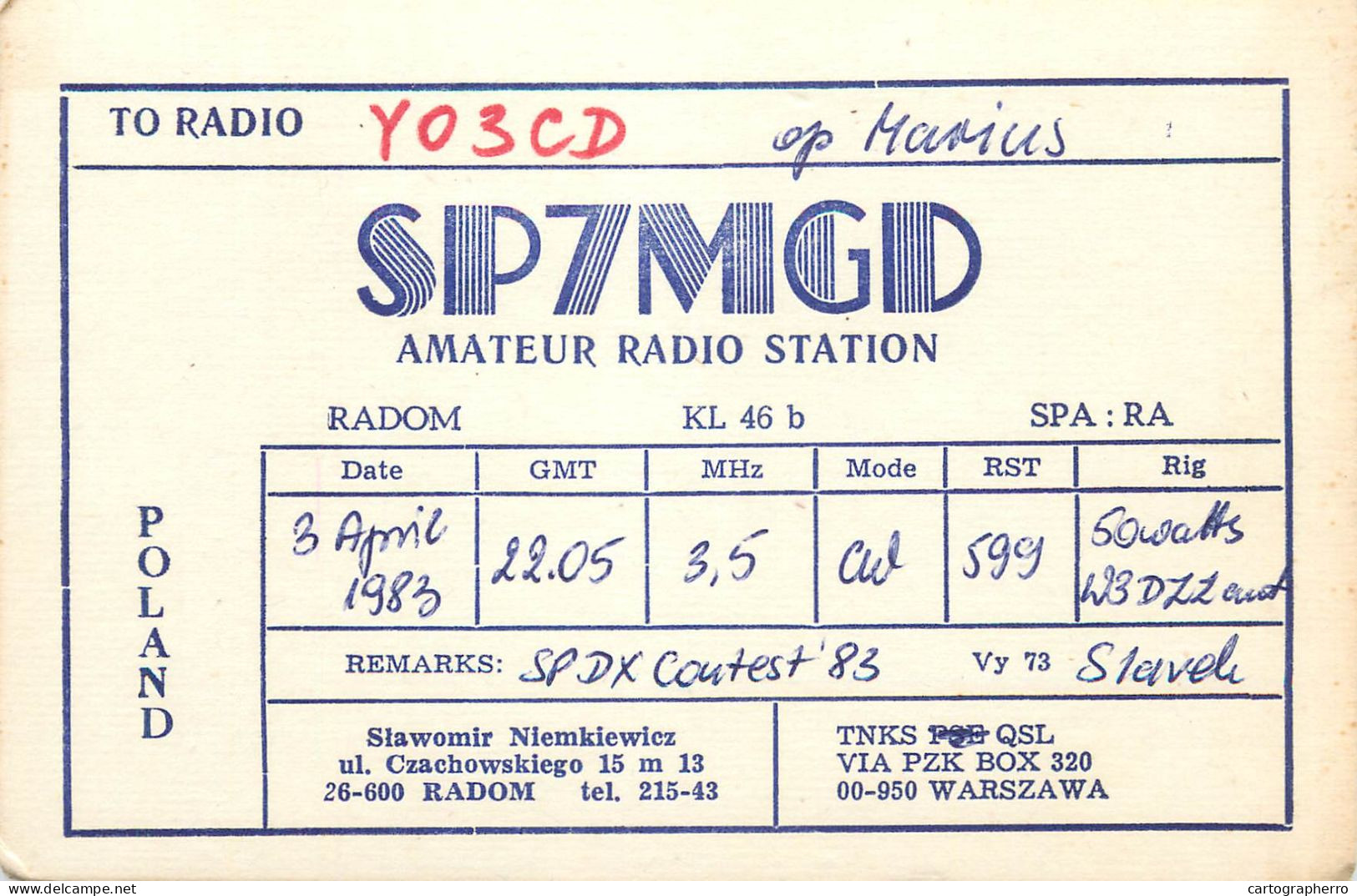 Polish Amateur Radio Station QSL Card Poland SP7MGD - Radio Amateur