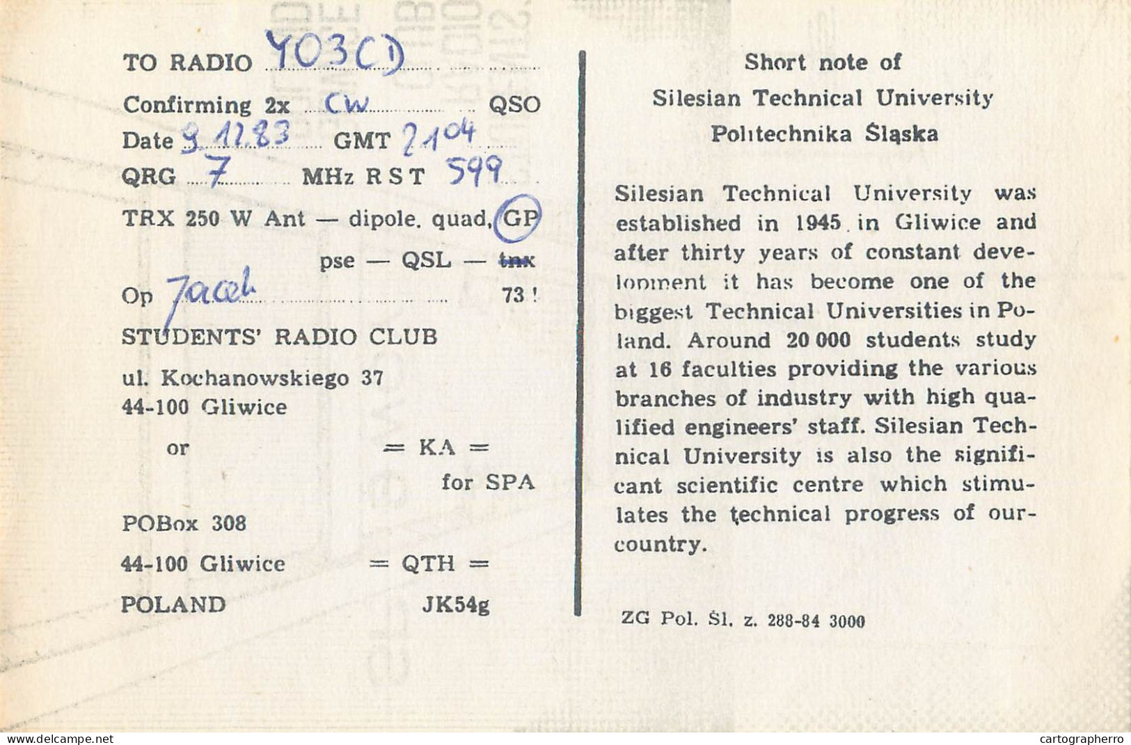 Polish Amateur Radio Station QSL Card Poland SP9WCY - Radio Amateur