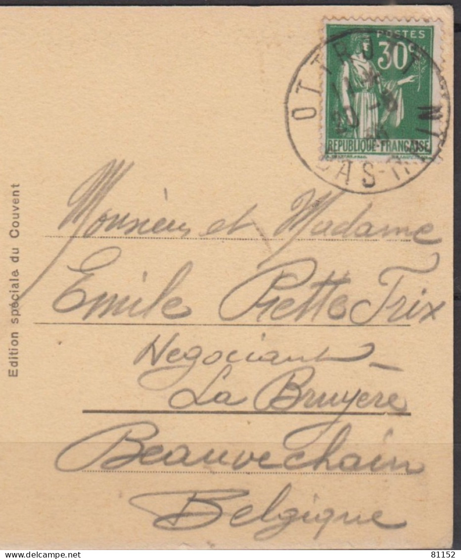 PAIX 30c Vert  Sur CPA Du  MONT Ste-ODILE  1936   Pour  La Bruyère BEAUVECHAIN  Belgique - 1932-39 Paz