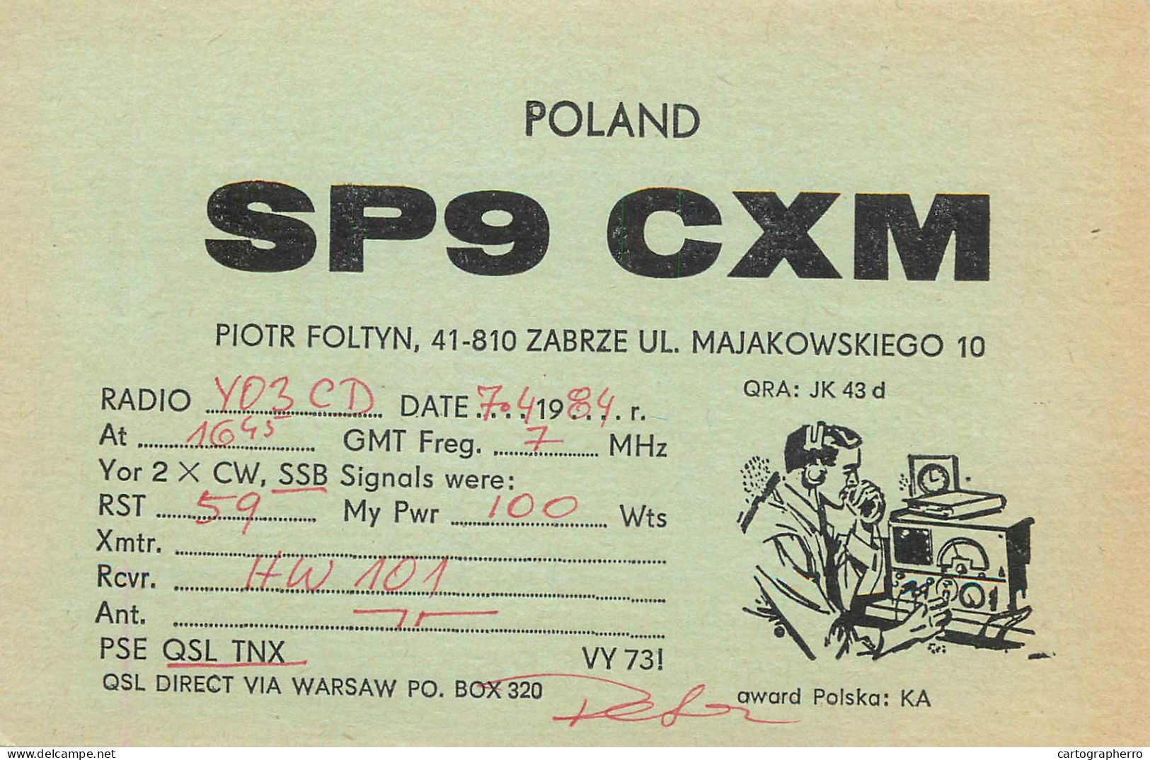 Polish Amateur Radio Station QSL Card Poland SP9CXM - Radio Amateur