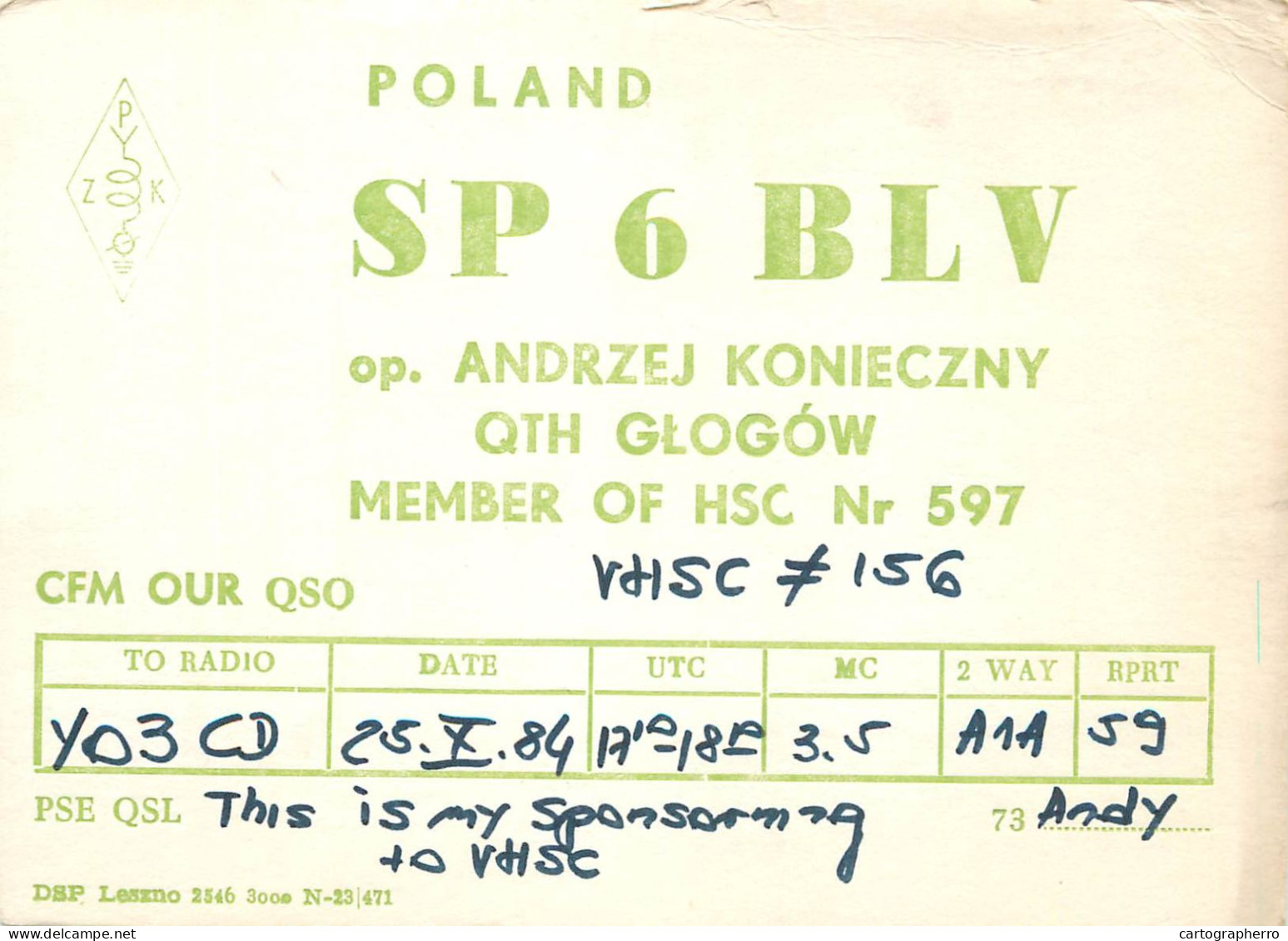 Polish Amateur Radio Station QSL Card Poland SP6BLV - Radio Amateur