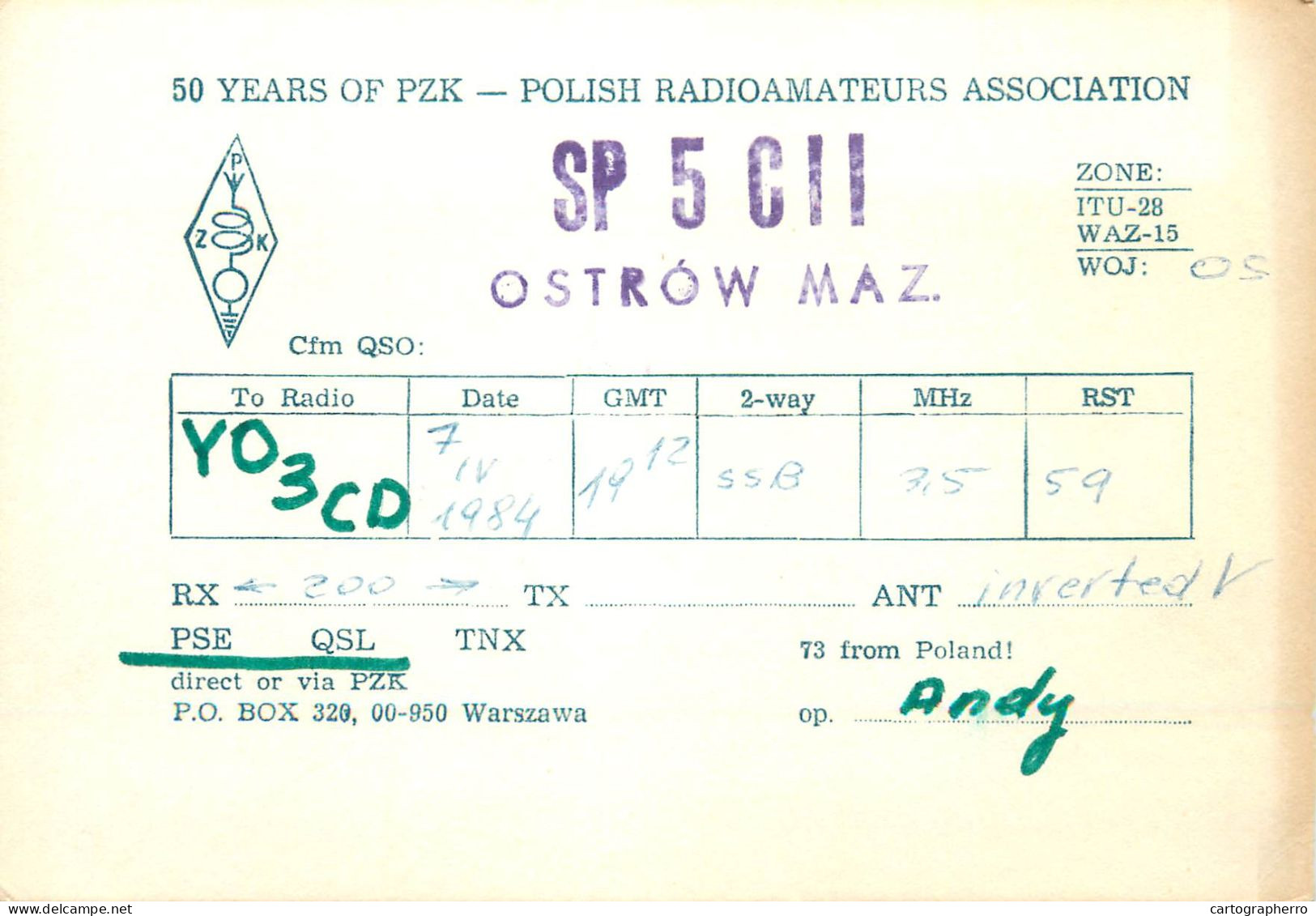 Polish Amateur Radio Station QSL Card Poland SP5CII - Radio Amateur