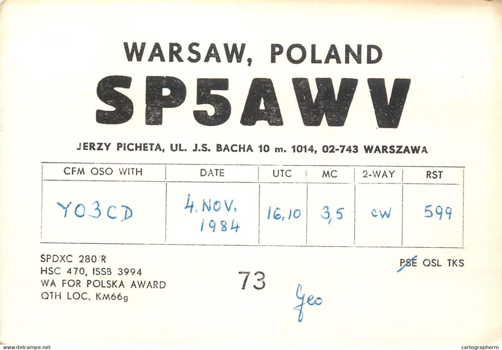 Polish Amateur Radio Station QSL Card Poland SP5AWV - Radio Amateur