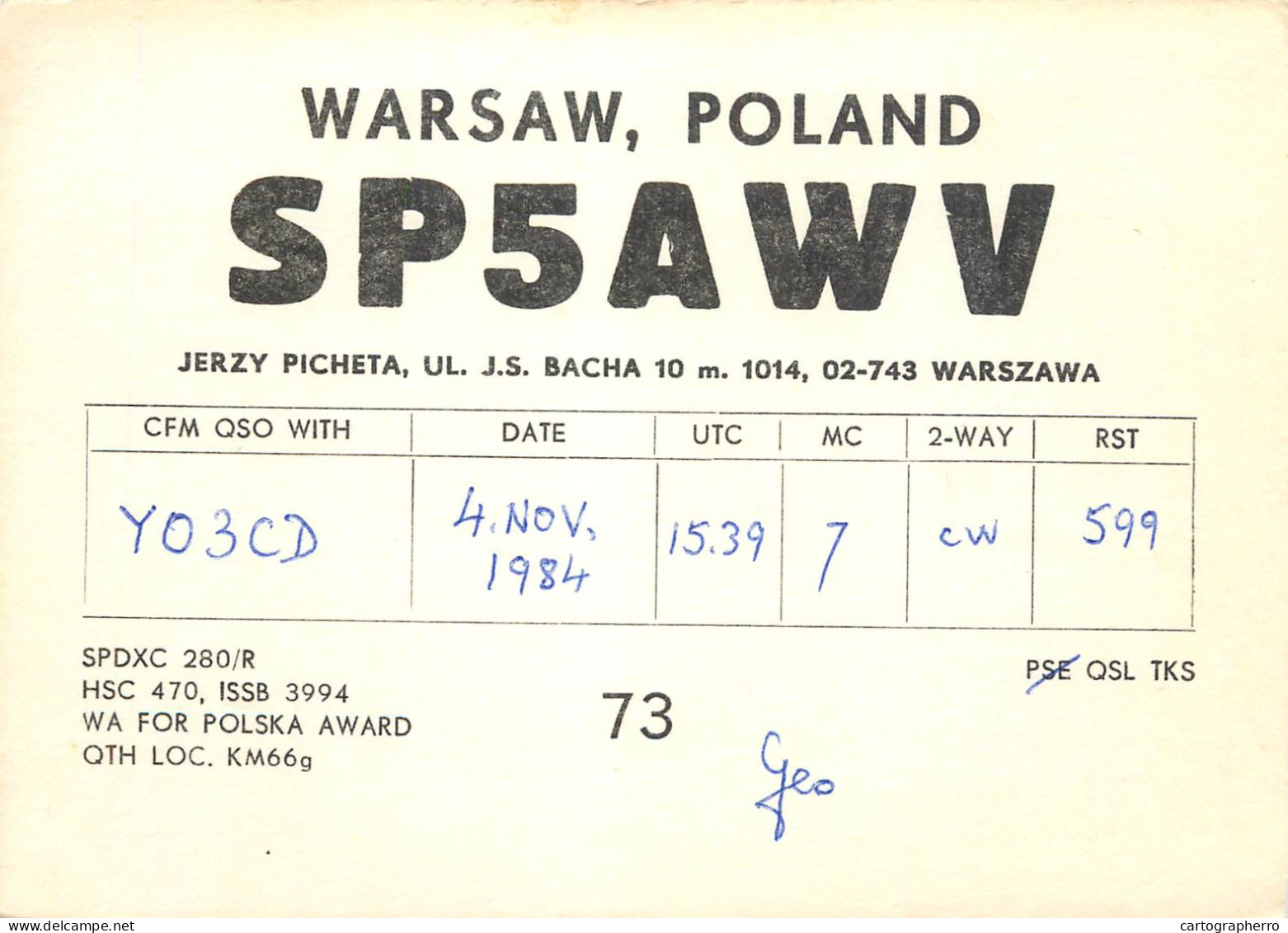 Polish Amateur Radio Station QSL Card Poland SP5AWV - Radio Amatoriale