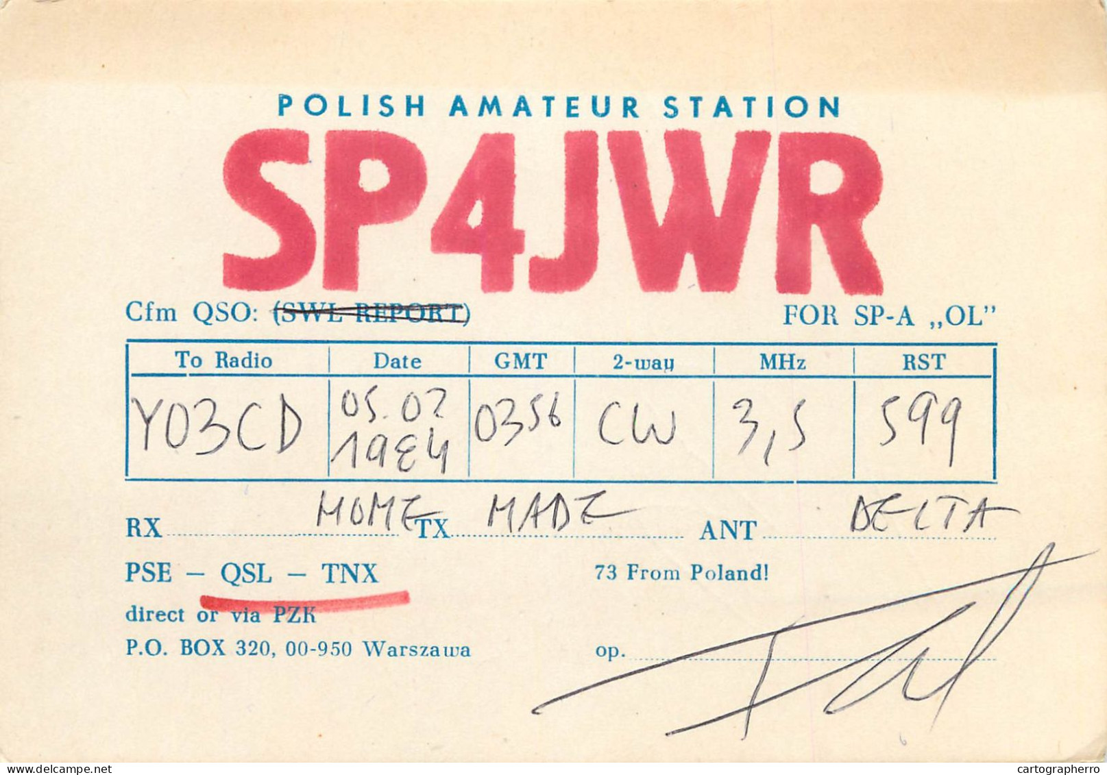 Polish Amateur Radio Station QSL Card Poland SP4JWR - Radio Amateur