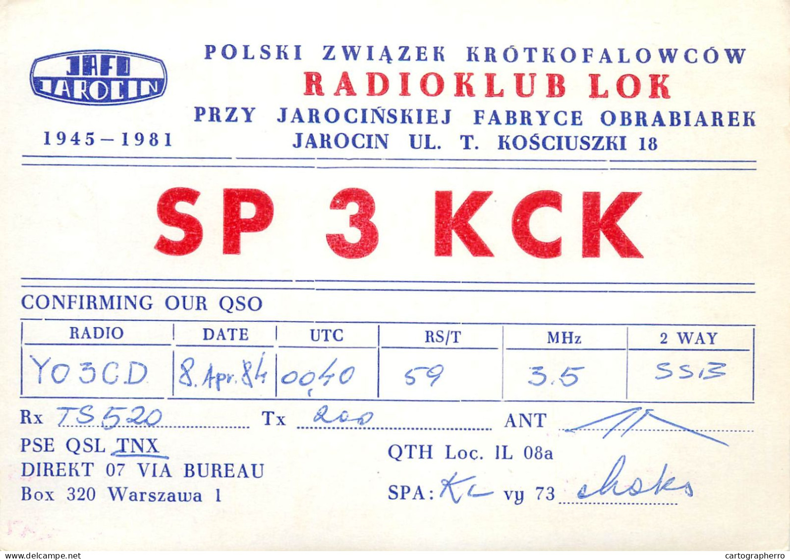 Polish Amateur Radio Station QSL Card Poland SP3KCK - Radio Amateur