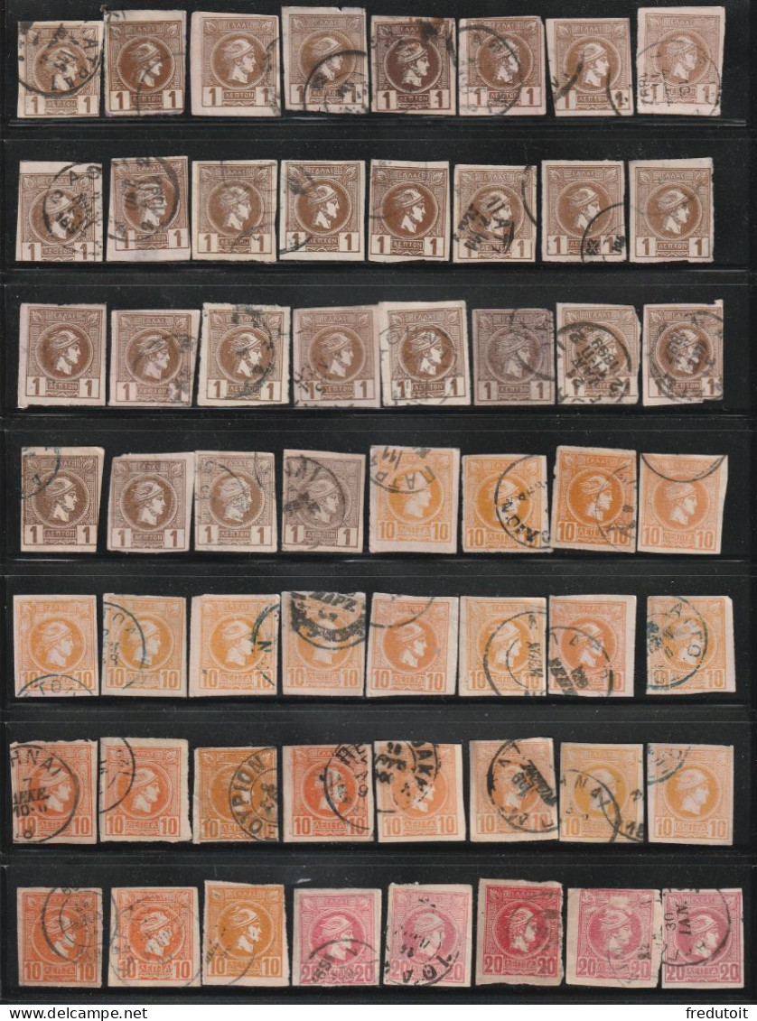 GRECE - Lot De 56 Timbres Obl (1886-99) Petits Hermès : 1 ; 10 Et 20L - - Used Stamps