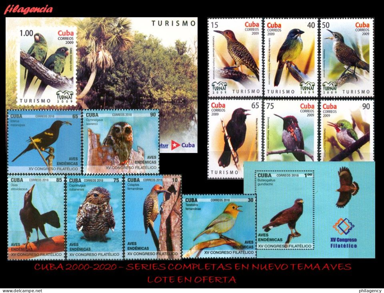 LOTES EN OFERTA. CUBA MINT. 2000-2020 LOTE DE 10 EMISIONES DIFERENTES & COMPLETAS. TEMÁTICA: AVES - Neufs