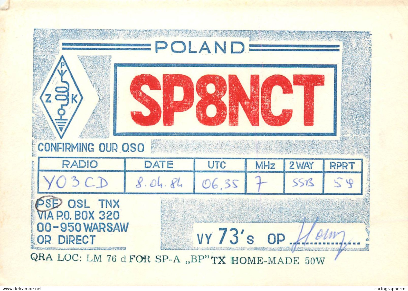 Polish Amateur Radio Station QSL Card Poland SP8NCT - Radio Amatoriale