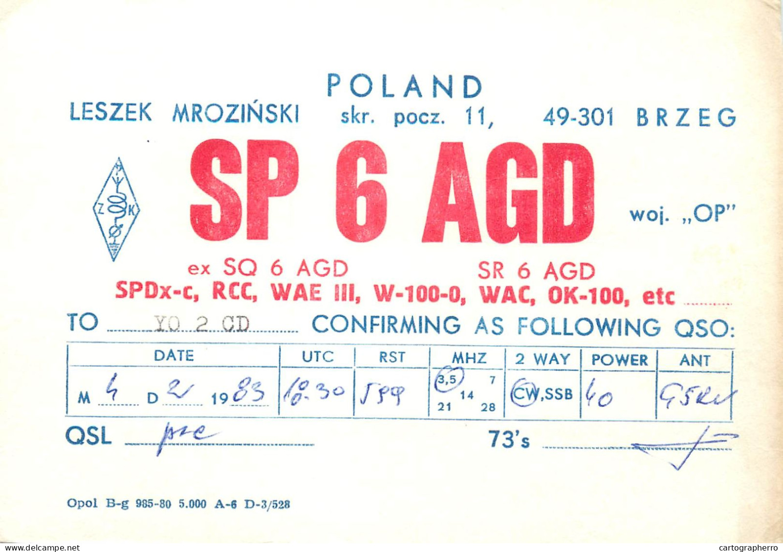 Polish Amateur Radio Station QSL Card Poland SP6AGD - Radio Amateur