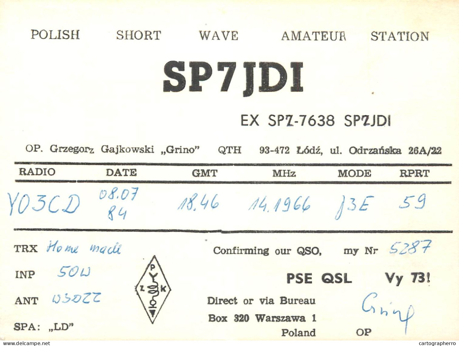 Polish Amateur Radio Station QSL Card Poland SP7JDI - Radio Amateur