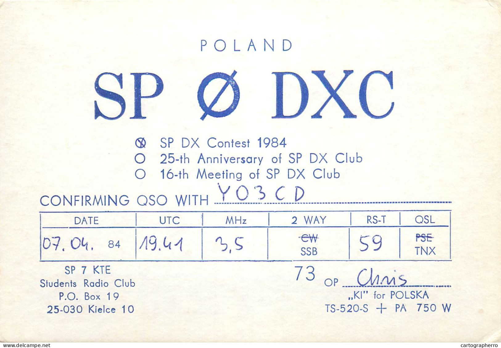 Polish Amateur Radio Station QSL Card Poland SP0DXC - Radio-amateur