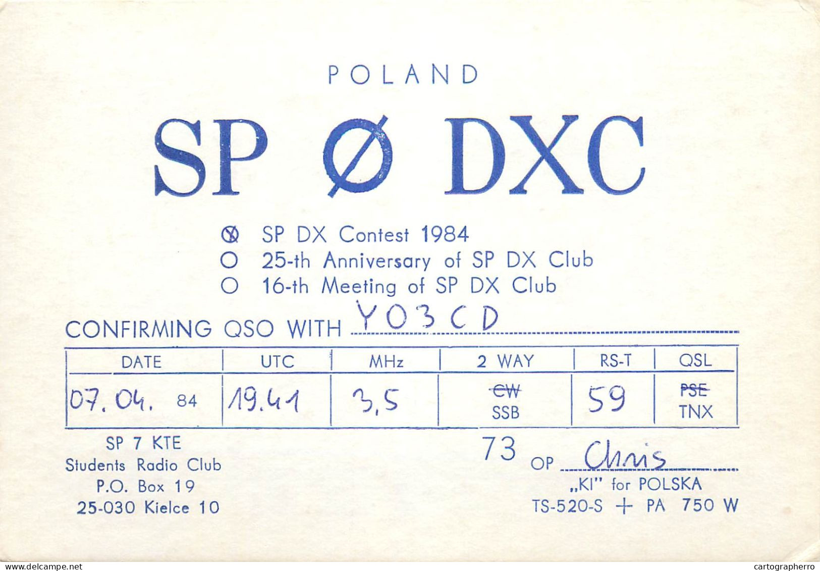 Polish Amateur Radio Station QSL Card Poland SP0DXC - Radio Amateur