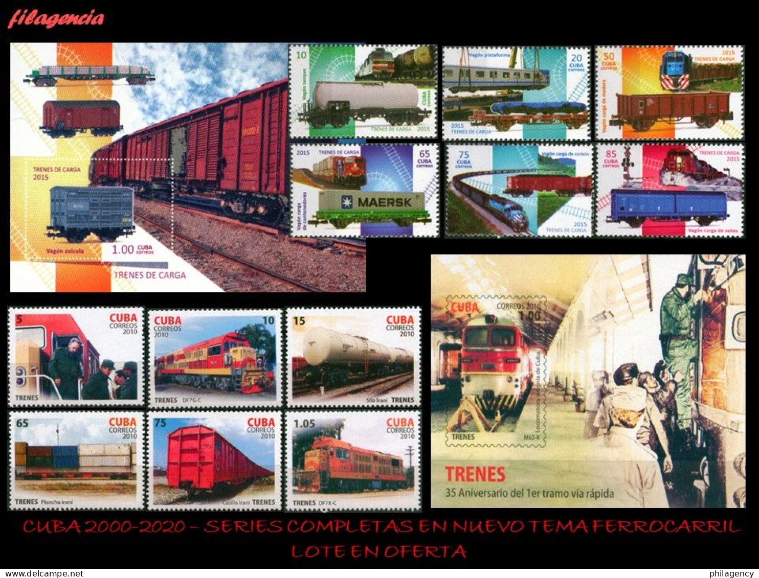 LOTES EN OFERTA. CUBA MINT. 2000-2020 LOTE DE 10 EMISIONES DIFERENTES & COMPLETAS. TEMÁTICA: TRENES - Unused Stamps