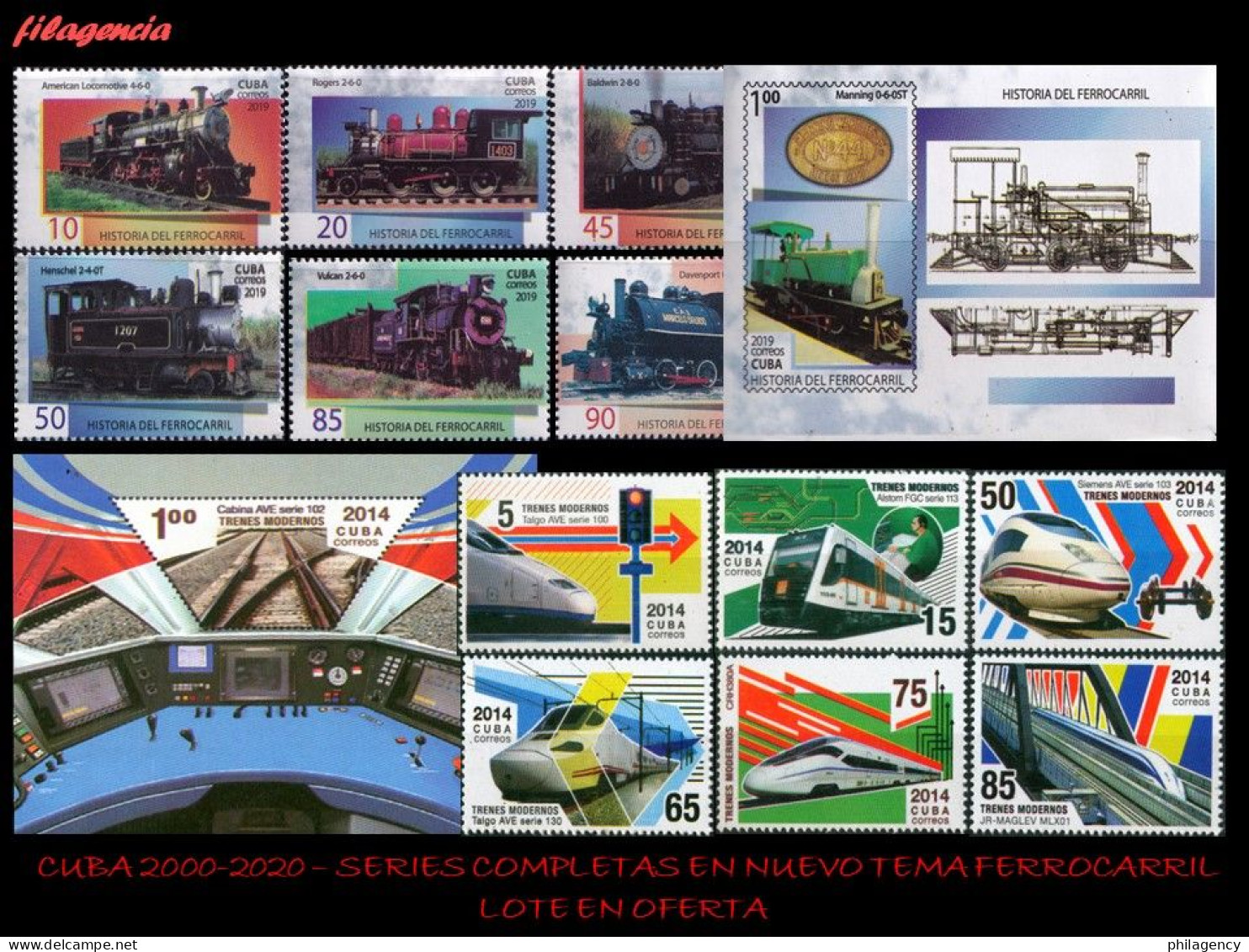 LOTES EN OFERTA. CUBA MINT. 2000-2020 LOTE DE 10 EMISIONES DIFERENTES & COMPLETAS. TEMÁTICA: TRENES - Neufs