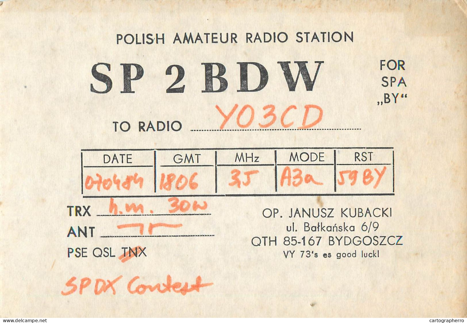 Polish Amateur Radio Station QSL Card Poland SP2BDW - Radio Amateur