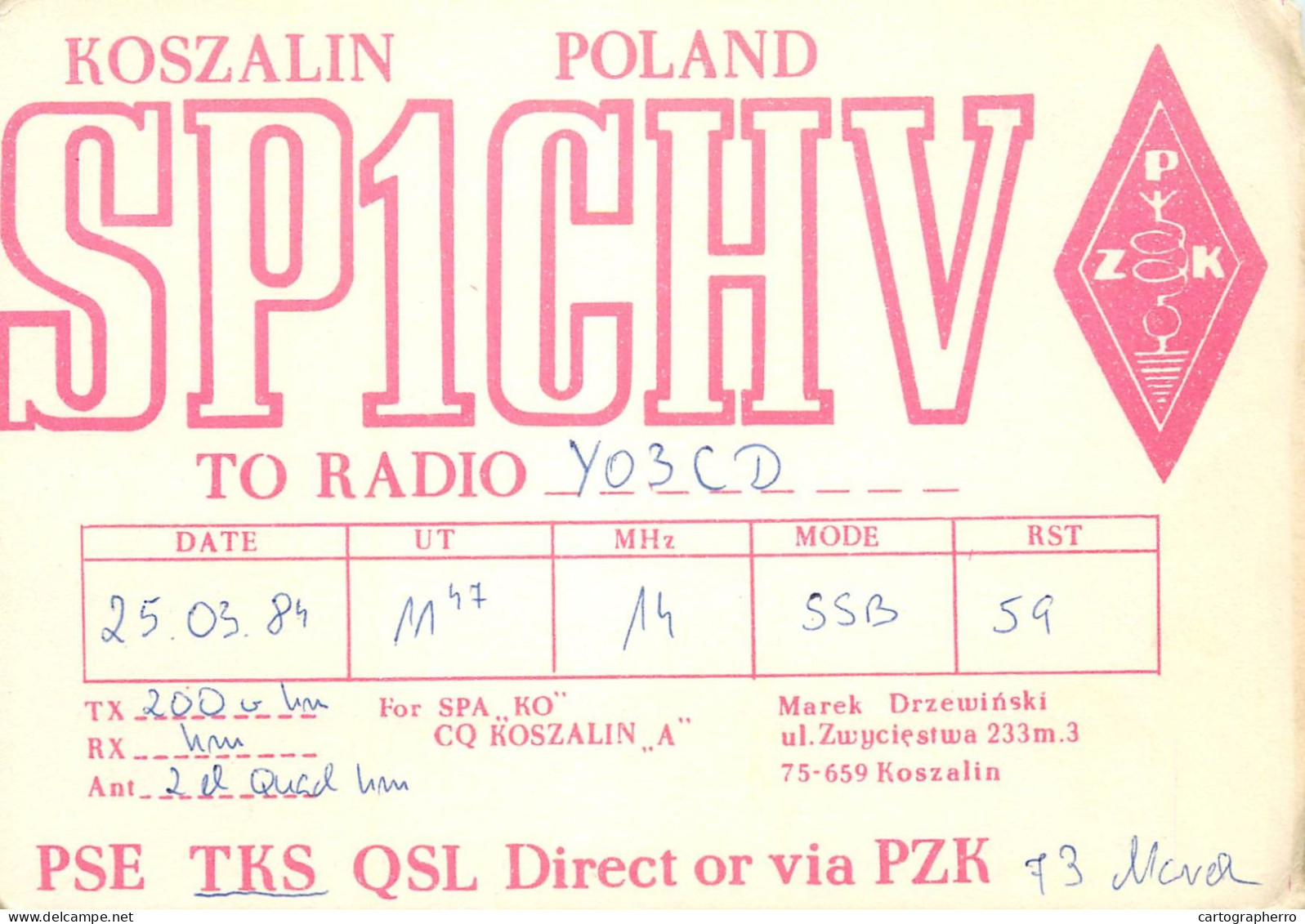 Polish Amateur Radio Station QSL Card Poland SP1CHV - Radio Amateur