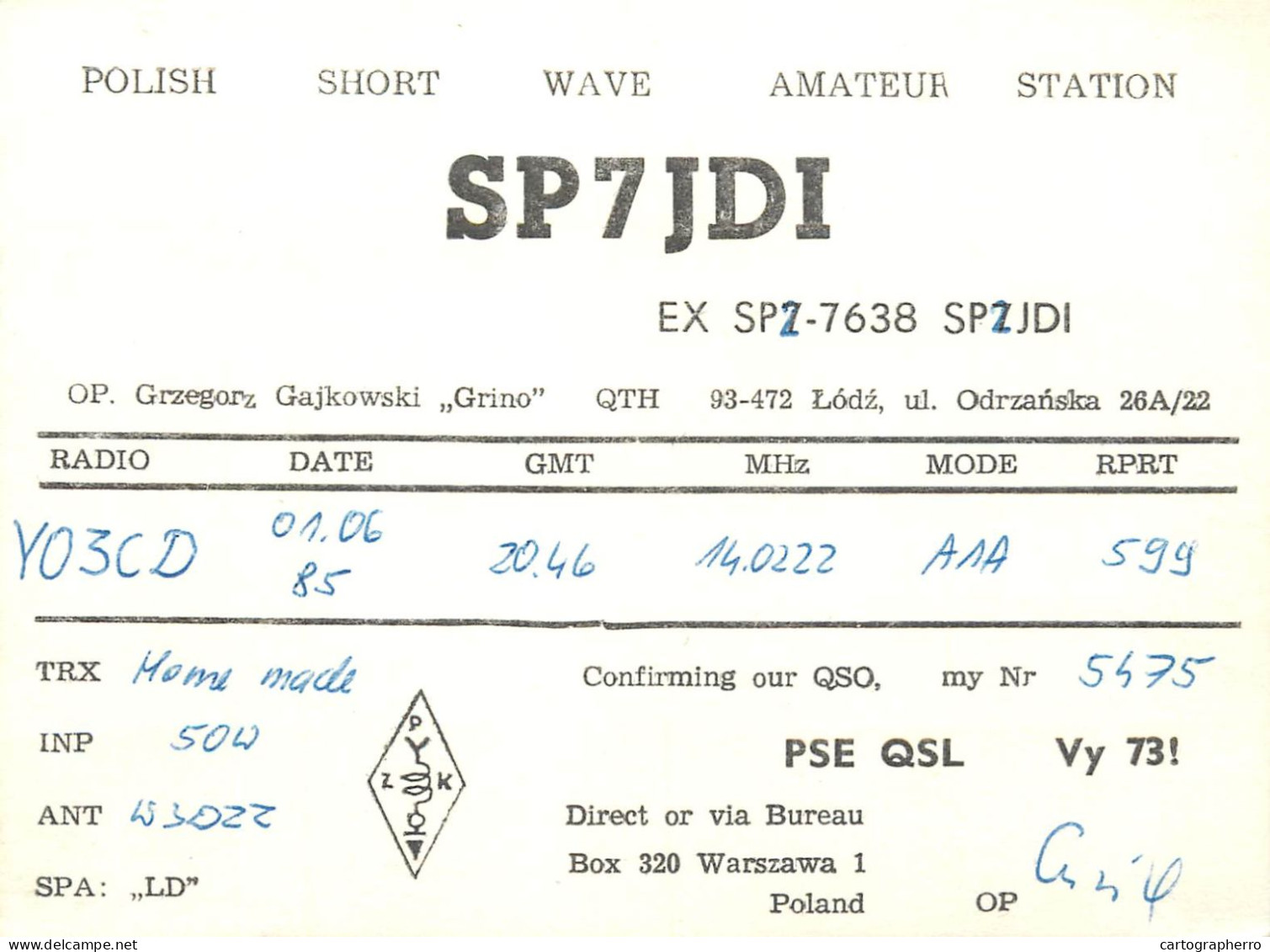 Polish Amateur Radio Station QSL Card Poland SP7JDI - Radio Amateur