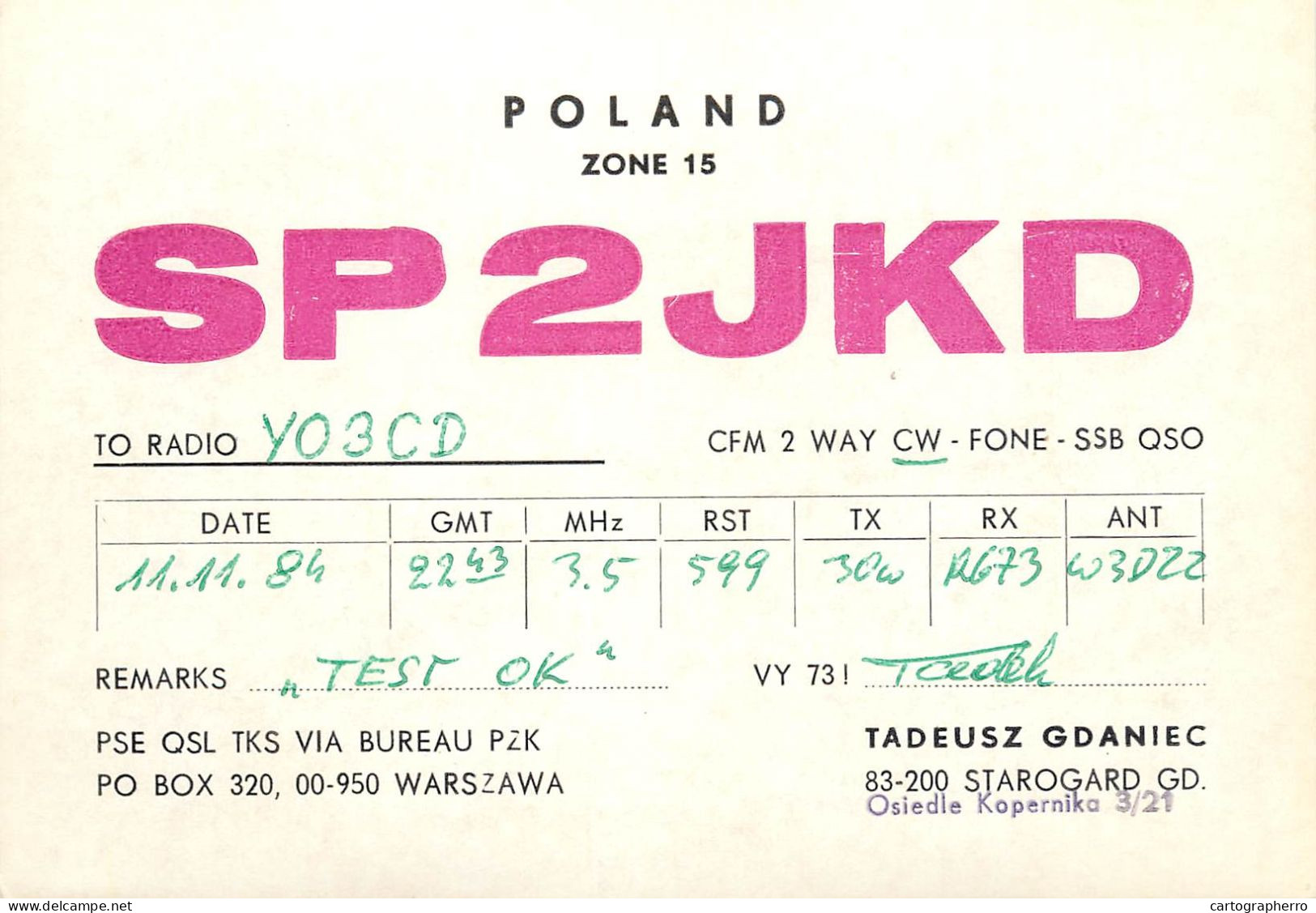 Polish Amateur Radio Station QSL Card Poland SP2JKD - Amateurfunk