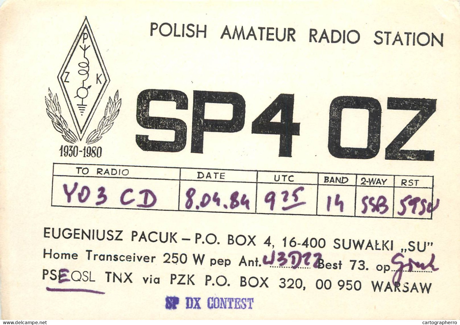 Polish Amateur Radio Station QSL Card Poland SP4OZ - Radio Amateur