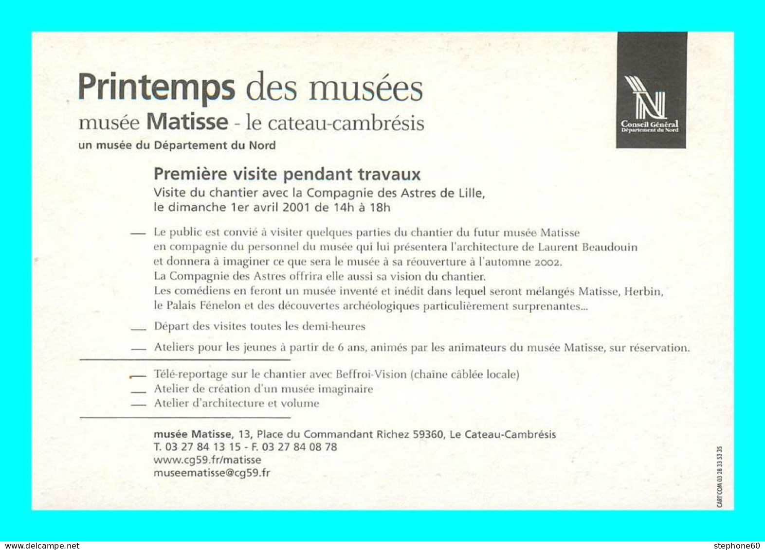 A951 / 599 59 - Musée Matisse - Le Cateau Cambresis - Cartes PUB - Le Cateau