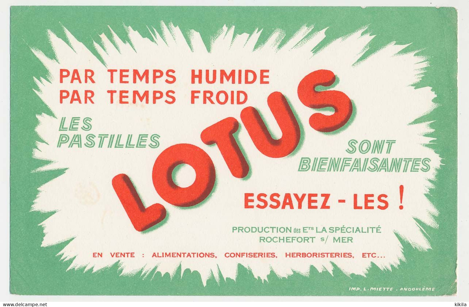 Buvard 20.7 X 13.4 Les Pastilles LOTUS Produites Par Les Ets La Spécialité à Rochefort S/mer Charente-Maritime - Produits Pharmaceutiques