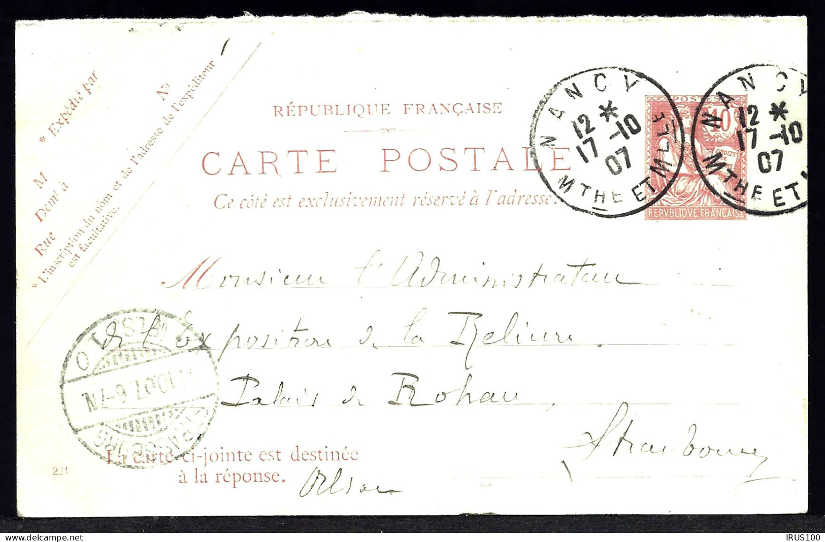 ENTIER POSTAL 10c MOUCHON - NANCY 1907 - - Standard Covers & Stamped On Demand (before 1995)